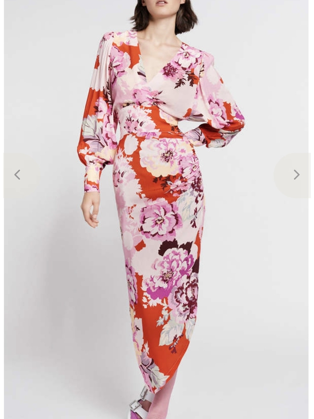 Smythe Floral Asymmetrical Maxi Dress in Pink & Red
